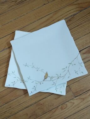 222 Fifth Pts International White Ceramic Square Dinner Plates Early Bird 2X Set